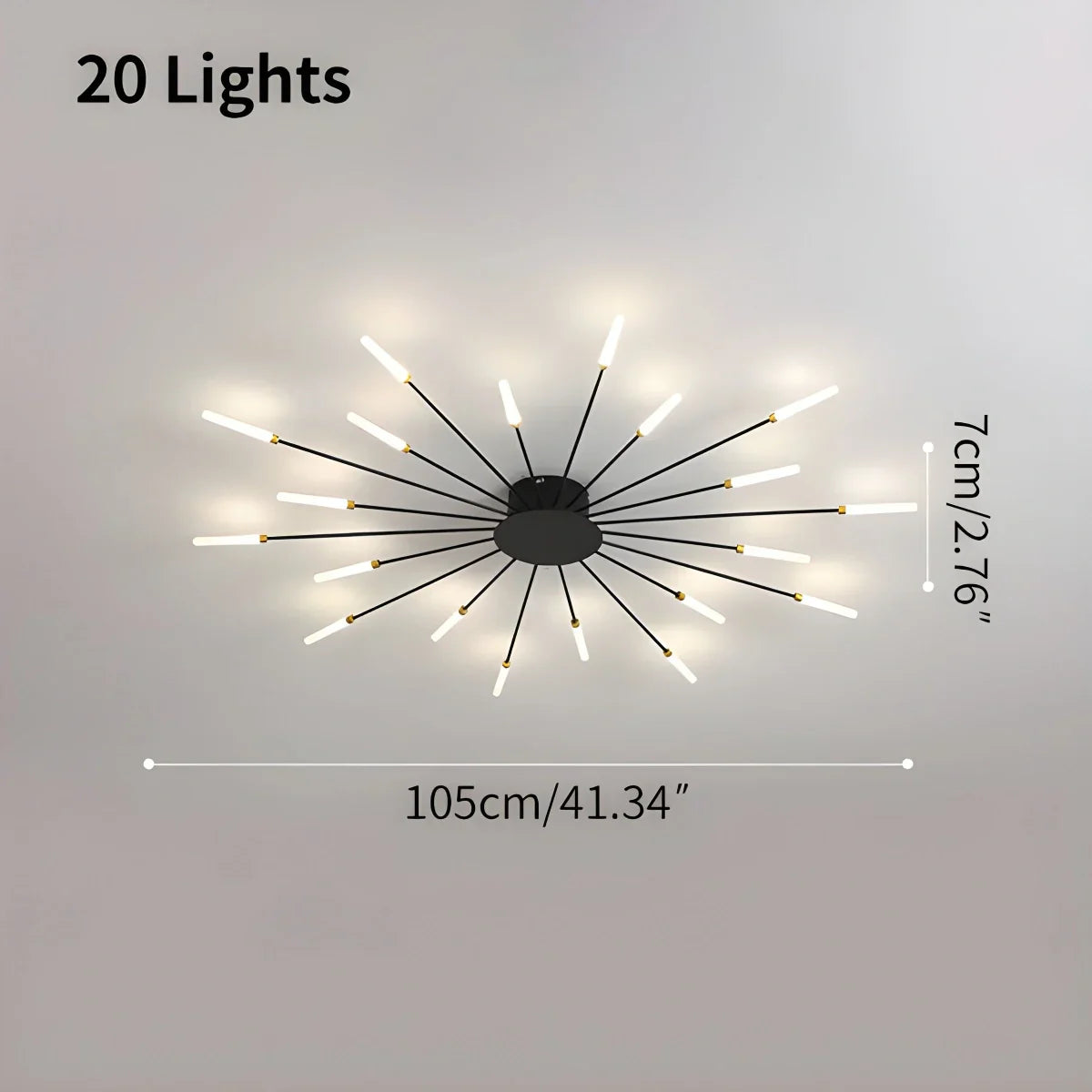 LED Ceiling Lamp Metal 20-42 Light Points Black Gold Living Room Dining Room Star Shape Design Dimmable Modern Lighting Large Spaces | Sansoti