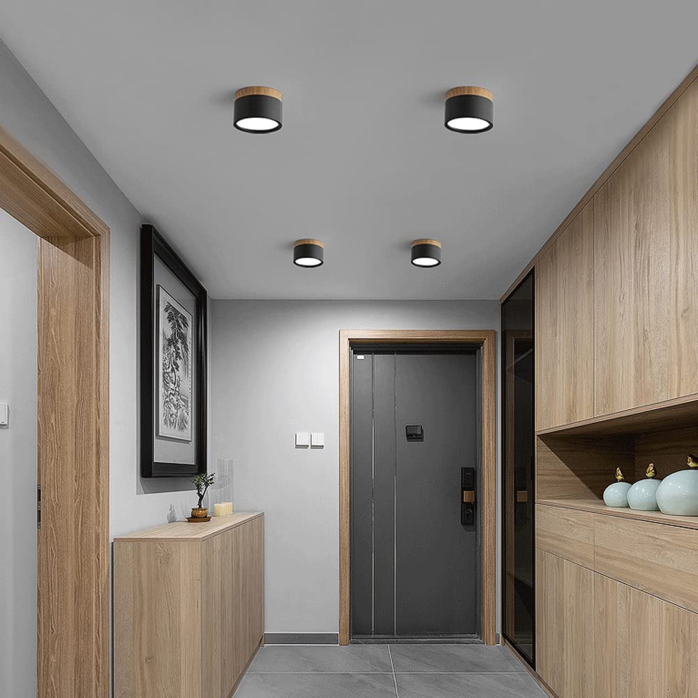 Plafonnier rond moderne en aluminium avec accents en bois et LED, éclairage scandinave pour entrée, salle à manger et salon | Sansoti