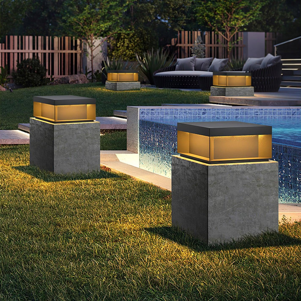 Éclairage solaire sur poteau de jardin moderne IP65 aluminium noir éclairage de chemin étanche pour jardin, allée, terrasse | Sansoti