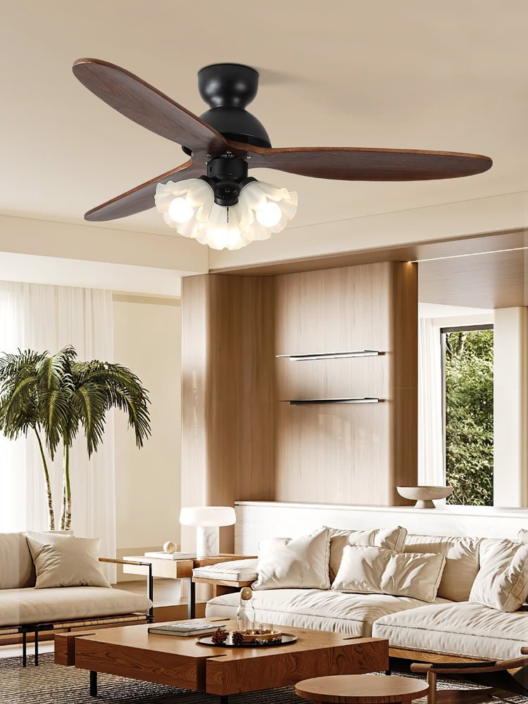 Deckenventilator mit Beleuchtung – Skandinavischer Ventilator mit Lampe – Holzblätter und LED-Beleuchtung | Sansoti