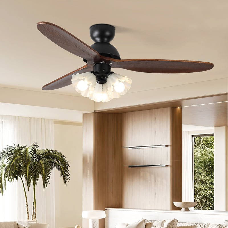 Deckenventilator mit Beleuchtung – Skandinavischer Ventilator mit Lampe – Holzblätter und LED-Beleuchtung | Sansoti