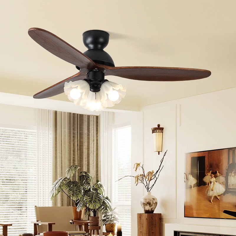 Deckenventilator mit Beleuchtung – Skandinavischer Ventilator mit Lampe – Holzblätter und LED-Beleuchtung | Sansoti