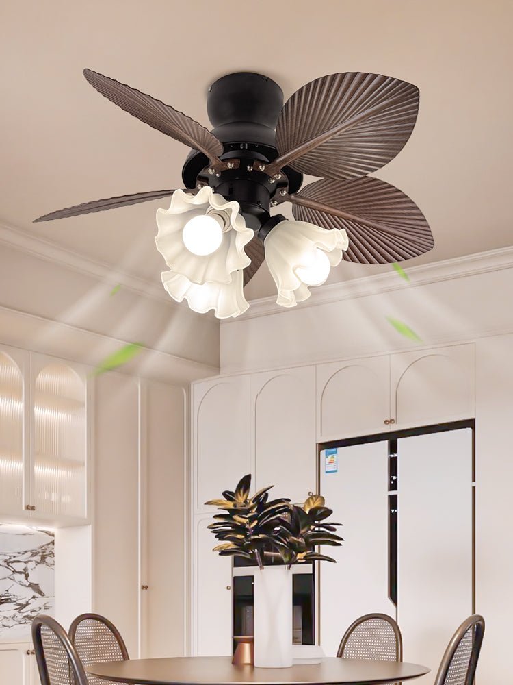 Ceiling Fan with Lighting Ø80cm DC Motor Remote Control Walnut Black 6 Speeds 35W 220V | Sansoti