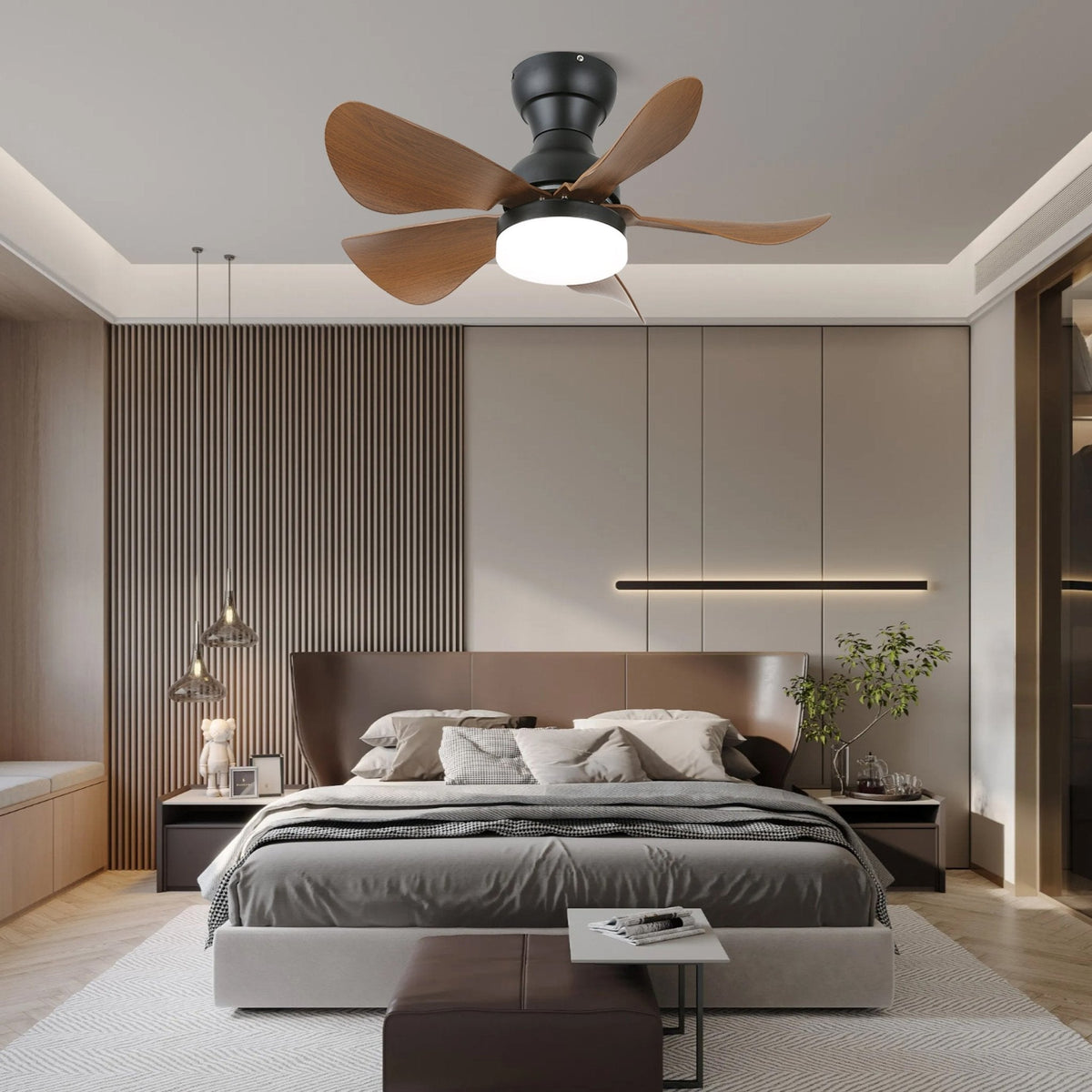 Deckenventilator mit Integrierter LED-Beleuchtung Holzeffekt 74cm | Sansoti
