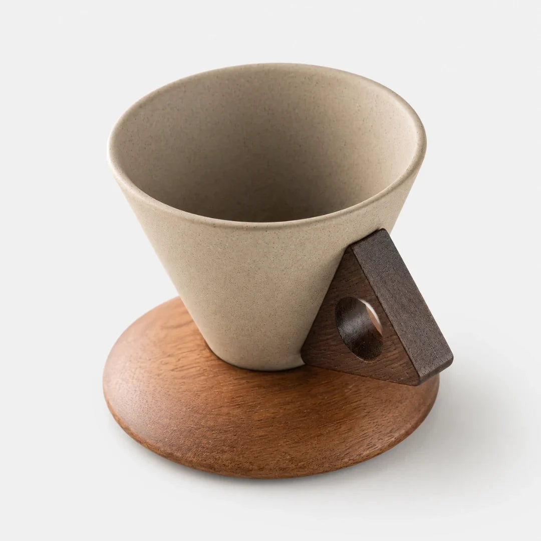 Keramik-Kaffeefilter mit Griff aus Akazienholz Pour-over-Dripper für die langsame manuelle Kaffeezubereitung 250 ml | Sansoti