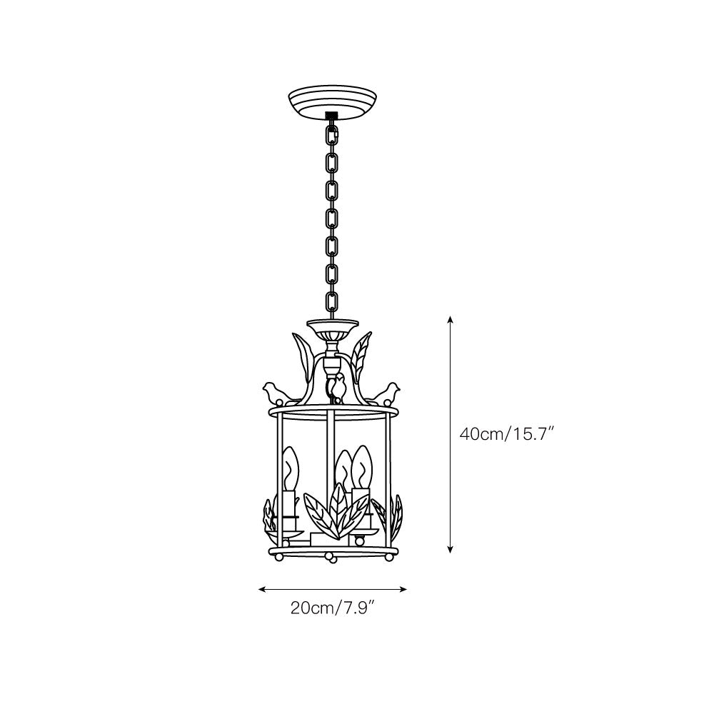 Lámpara colgante barroca tipo farol con detalles de pájaros y hojas – lámpara de techo clásica de 3 luces en dorado o bronce | Sansoti