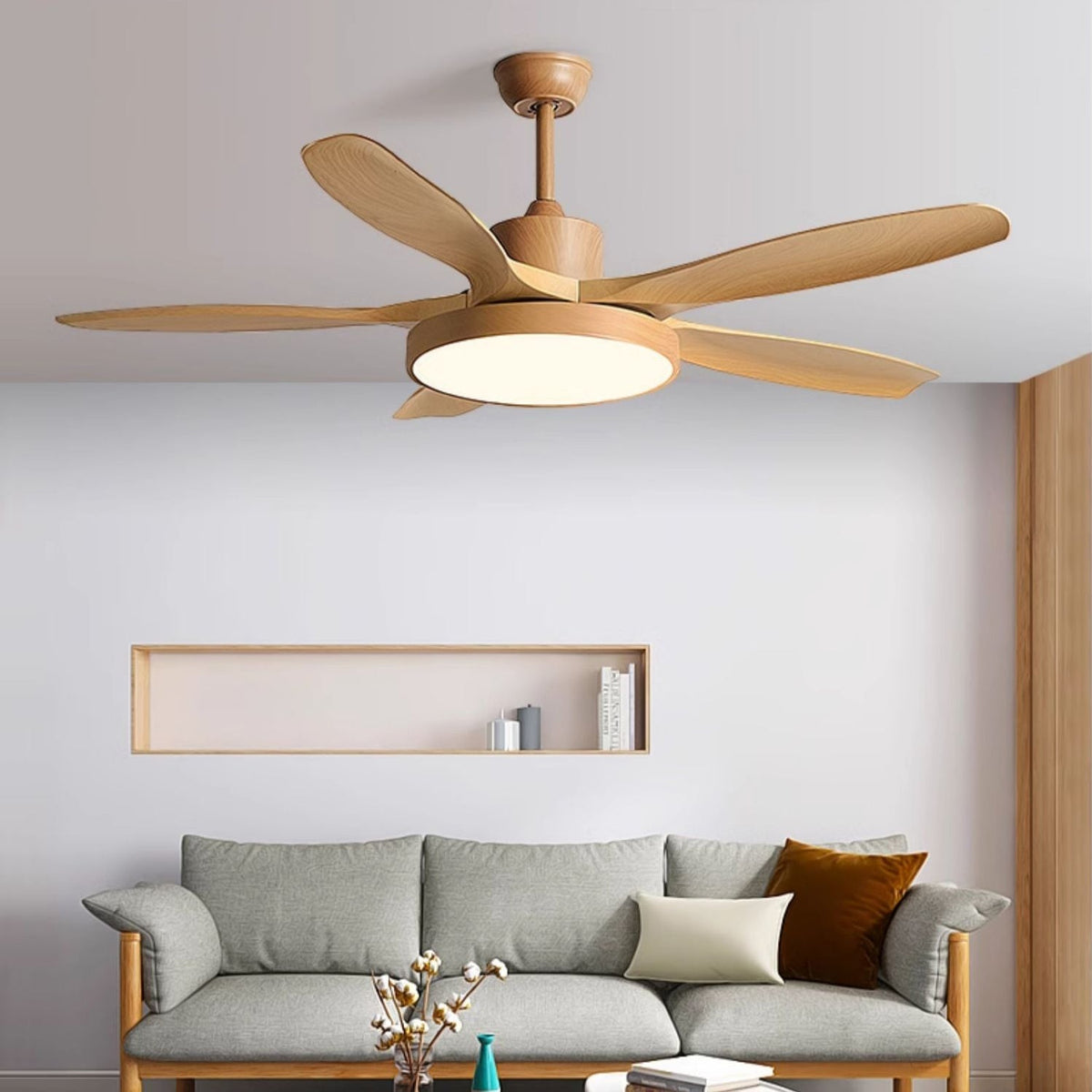 Design Ceiling Fan with Integrated Lighting StillWind – 132 cm Blade Span – Wood-Look ABS Blades – LED – Remote Control – 6 Speeds | Sansoti