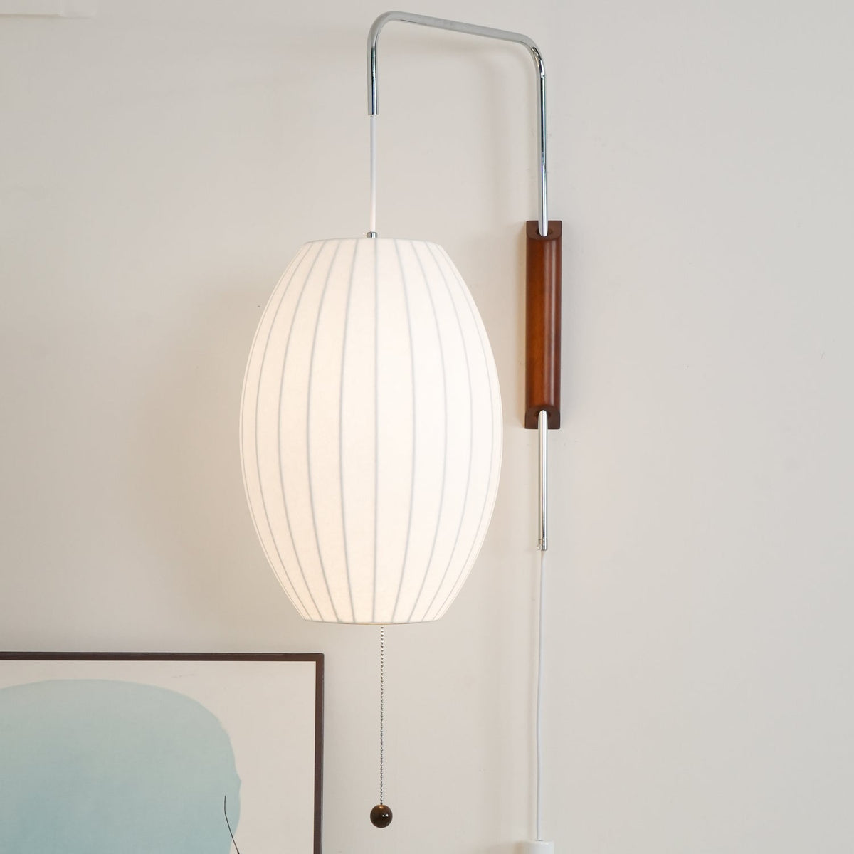 Wandlamp Zijden Kap Walnoot Metaal Wit Woonkamer Slaapkamer | Sansoti