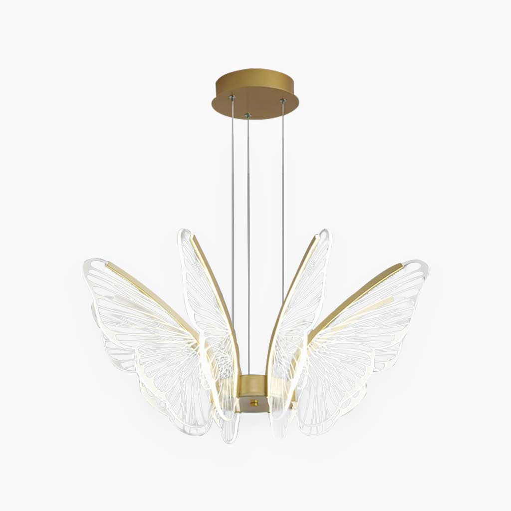 Metal Acrylic Gold Dimmable LED Chandelier Leaves Butterflies Dining Room Bedroom Living Space Pendant Light | Sansoti