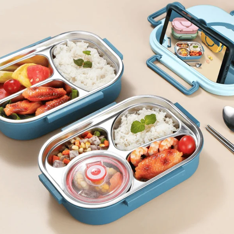 Thermische Lunchbox Roestvrij Staal - Bentobox met Vakken - Lekvrij Isolerend voor Werk School Picknick | Sansoti