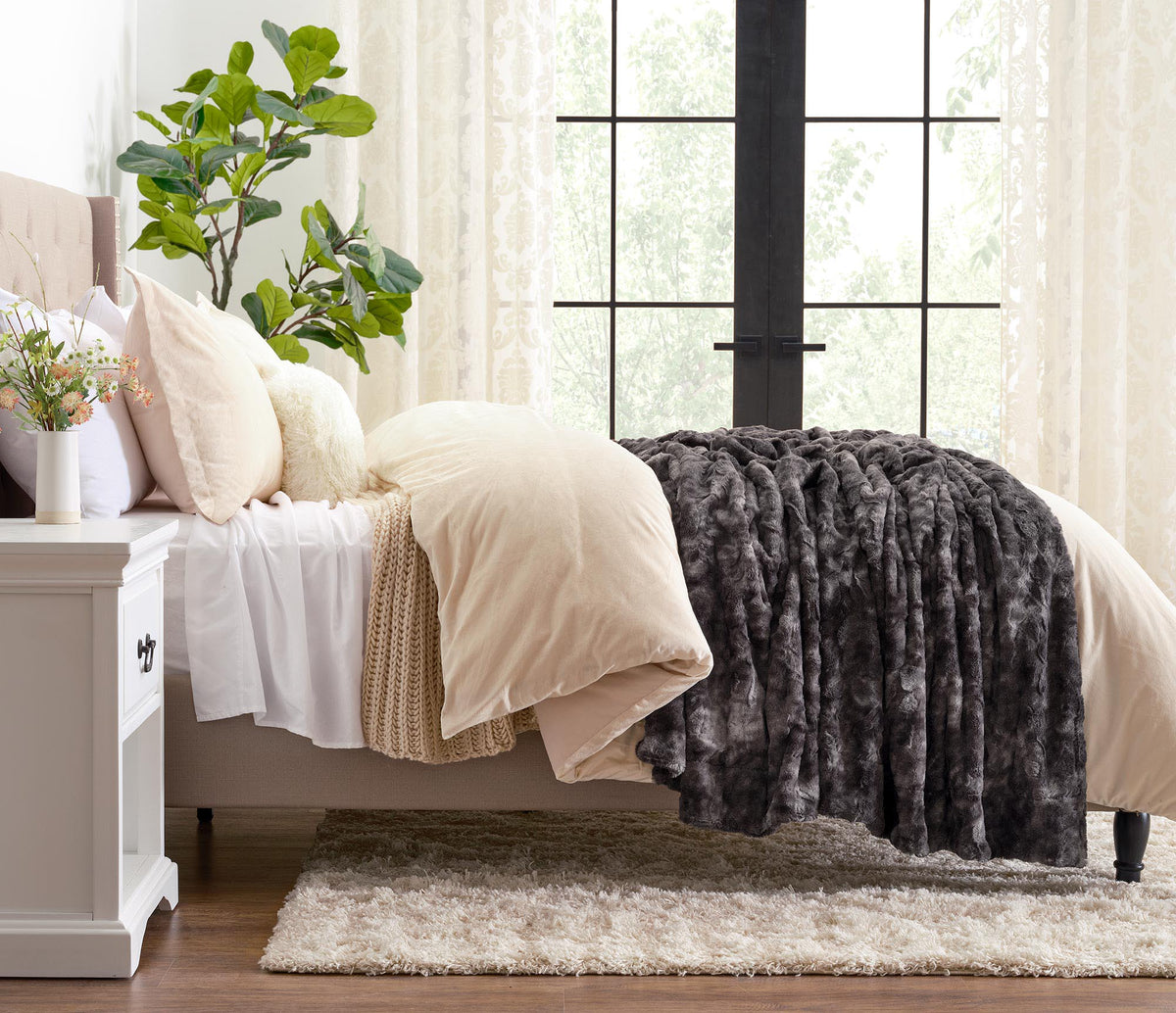 Dubbelzijdige Plaid met Wolvenmotief Nepbont Luxe Fleece Woonkamer Slaapkamer Groot Formaat Decoratief | Sansoti