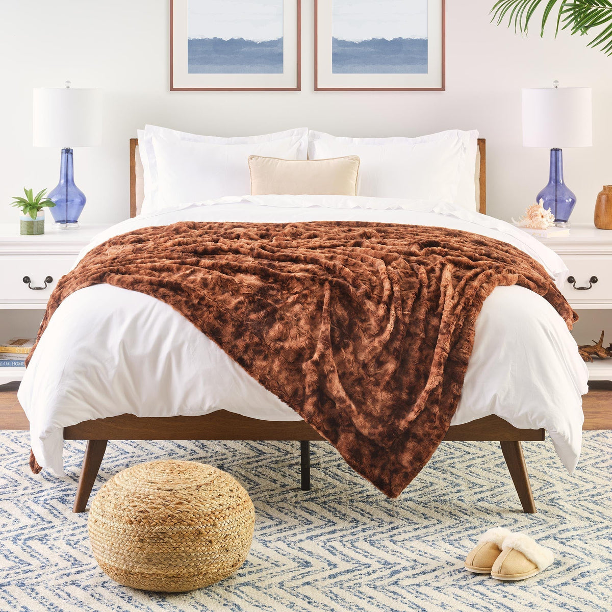 Dubbelzijdige Plaid met Wolvenmotief Nepbont Luxe Fleece Woonkamer Slaapkamer Groot Formaat Decoratief | Sansoti