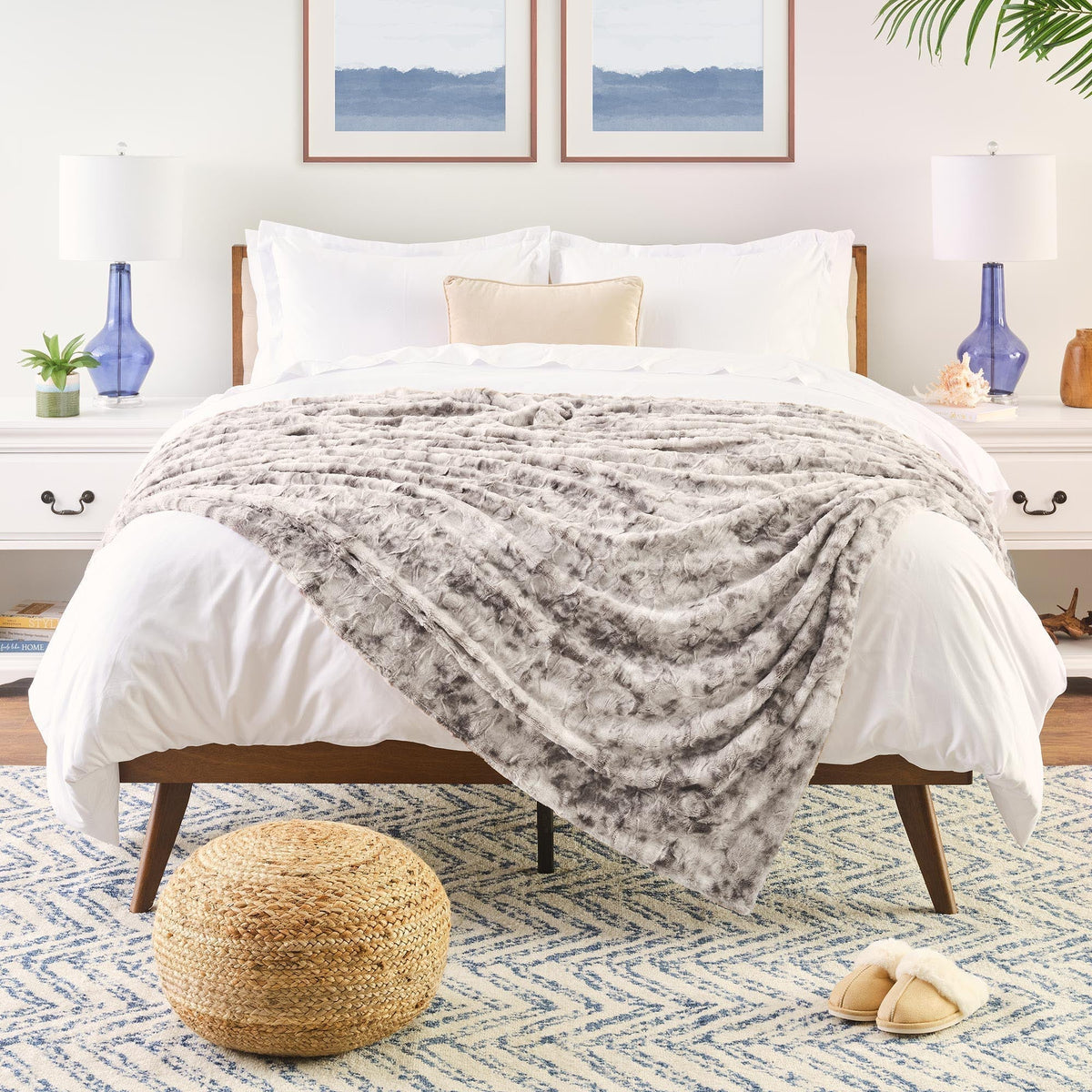 Dubbelzijdige Plaid met Wolvenmotief Nepbont Luxe Fleece Woonkamer Slaapkamer Groot Formaat Decoratief | Sansoti