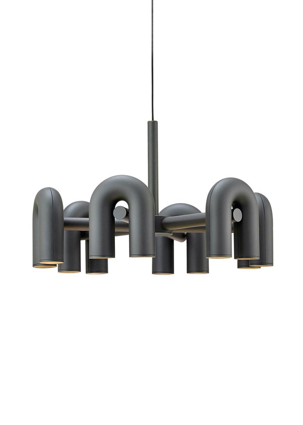Modular Chandelier with U-Shaped Arms – Adjustable Design – Black, Gray, Orange or Blue – 3, 4, 6 or 8 Lights – Modern Statement Piece | Sansoti