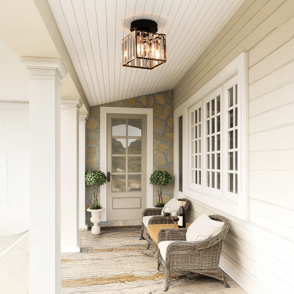 Ceiling Lamp Crystal Black Silver Gold E27 Surface Mounted Modern Hall Living Room | Sansoti