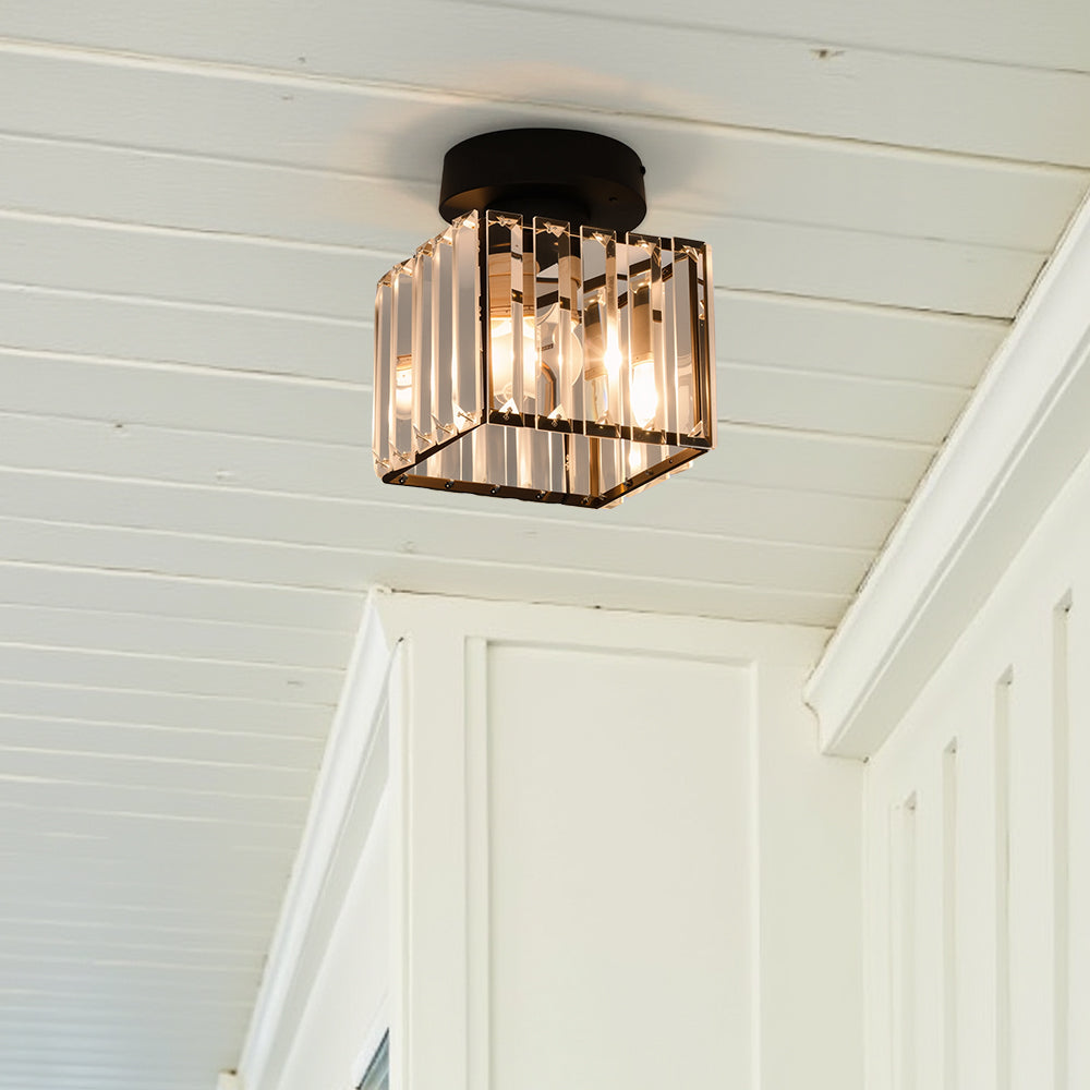 Ceiling Lamp Crystal Black Silver Gold E27 Surface Mounted Modern Hall Living Room | Sansoti