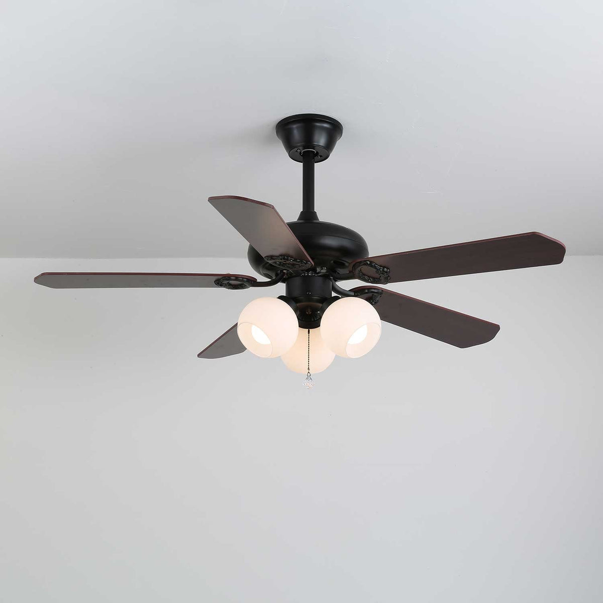 Deckenventilator mit Beleuchtung Vintage Holz & Glas 107cm Skandinavischer Stil Retro Deckenlampe mit Fernbedienung | Sansoti
