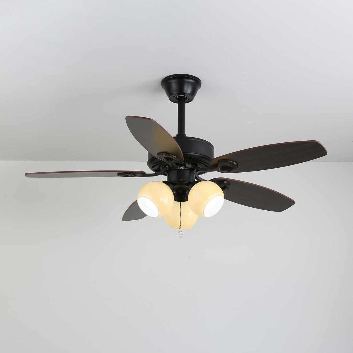 Deckenventilator mit Beleuchtung Vintage Holz & Glas 107cm Skandinavischer Stil Retro Deckenlampe mit Fernbedienung | Sansoti