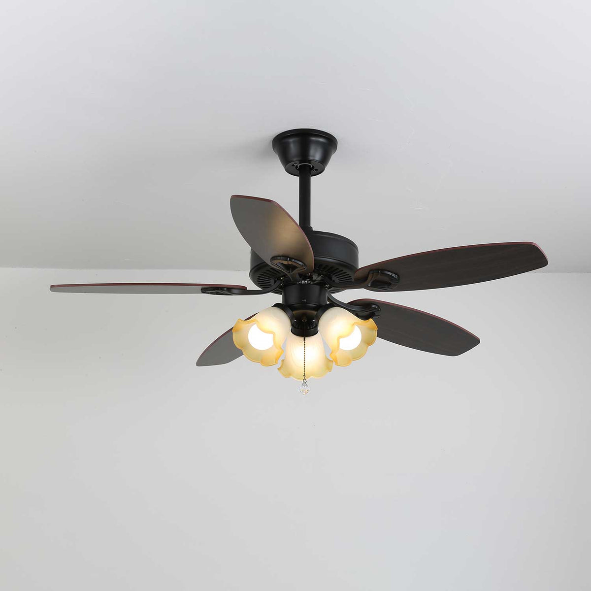 Deckenventilator mit Beleuchtung Vintage Holz & Glas 107cm Skandinavischer Stil Retro Deckenlampe mit Fernbedienung | Sansoti