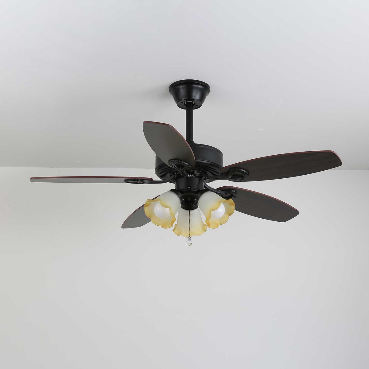 Deckenventilator mit Beleuchtung Vintage Holz & Glas 107cm Skandinavischer Stil Retro Deckenlampe mit Fernbedienung | Sansoti