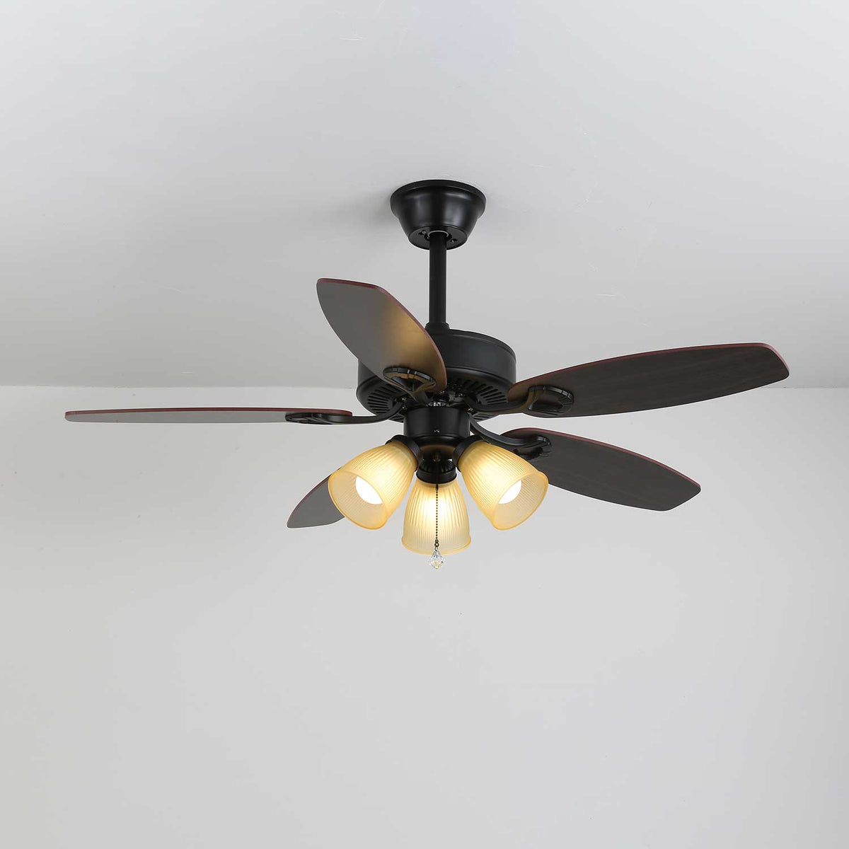 Deckenventilator mit Beleuchtung Vintage Holz & Glas 107cm Skandinavischer Stil Retro Deckenlampe mit Fernbedienung | Sansoti