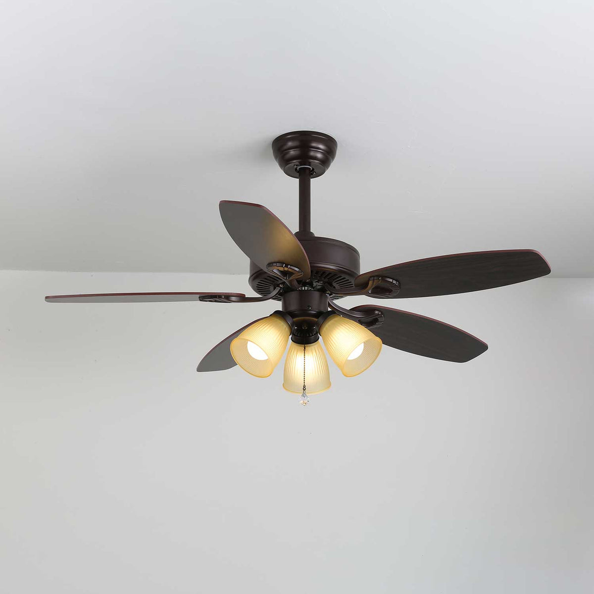 Deckenventilator mit Beleuchtung Vintage Holz & Glas 107cm Skandinavischer Stil Retro Deckenlampe mit Fernbedienung | Sansoti