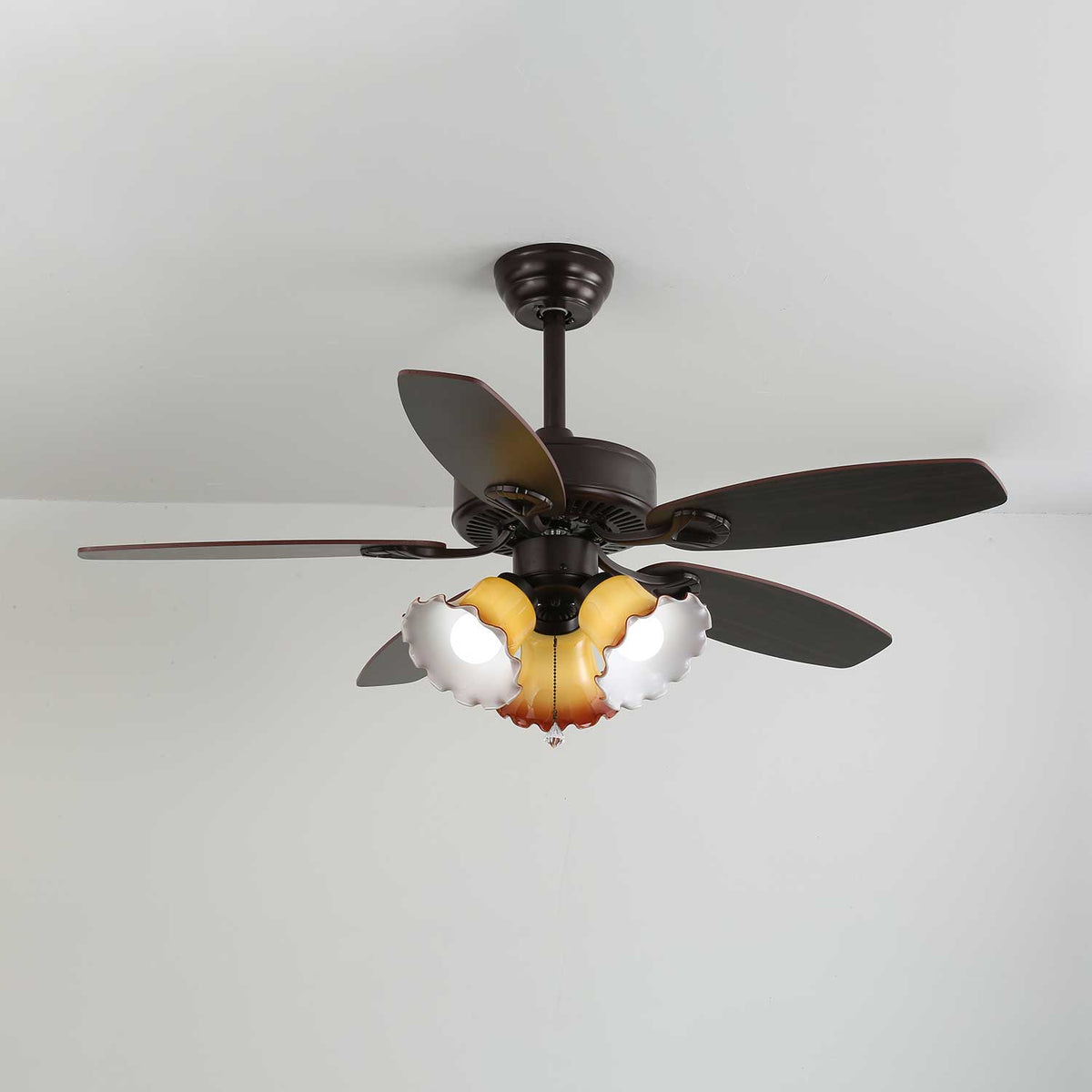 Deckenventilator mit Beleuchtung Vintage Holz & Glas 107cm Skandinavischer Stil Retro Deckenlampe mit Fernbedienung | Sansoti