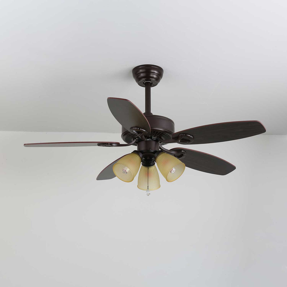 Deckenventilator mit Beleuchtung Vintage Holz & Glas 107cm Skandinavischer Stil Retro Deckenlampe mit Fernbedienung | Sansoti