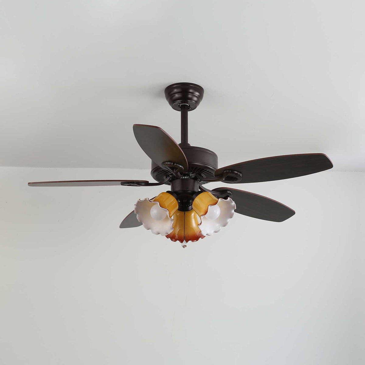 Deckenventilator mit Beleuchtung Vintage Holz & Glas 107cm Skandinavischer Stil Retro Deckenlampe mit Fernbedienung | Sansoti
