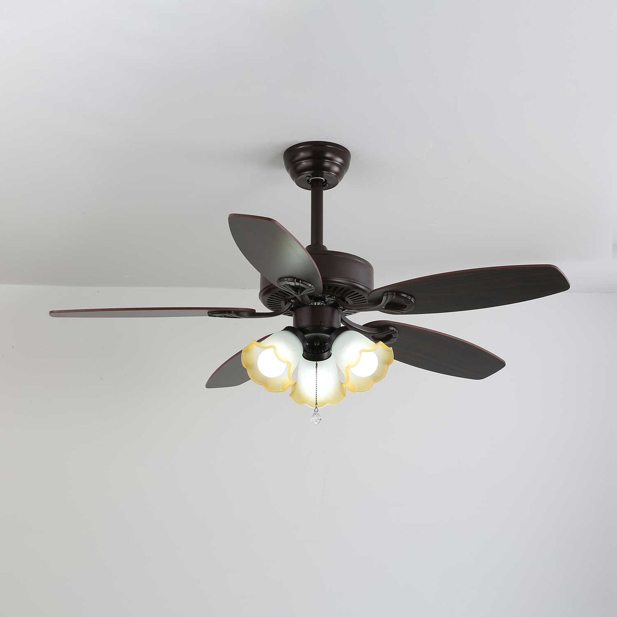 Deckenventilator mit Beleuchtung Vintage Holz & Glas 107cm Skandinavischer Stil Retro Deckenlampe mit Fernbedienung | Sansoti