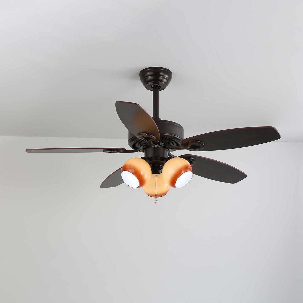 Deckenventilator mit Beleuchtung Vintage Holz & Glas 107cm Skandinavischer Stil Retro Deckenlampe mit Fernbedienung | Sansoti