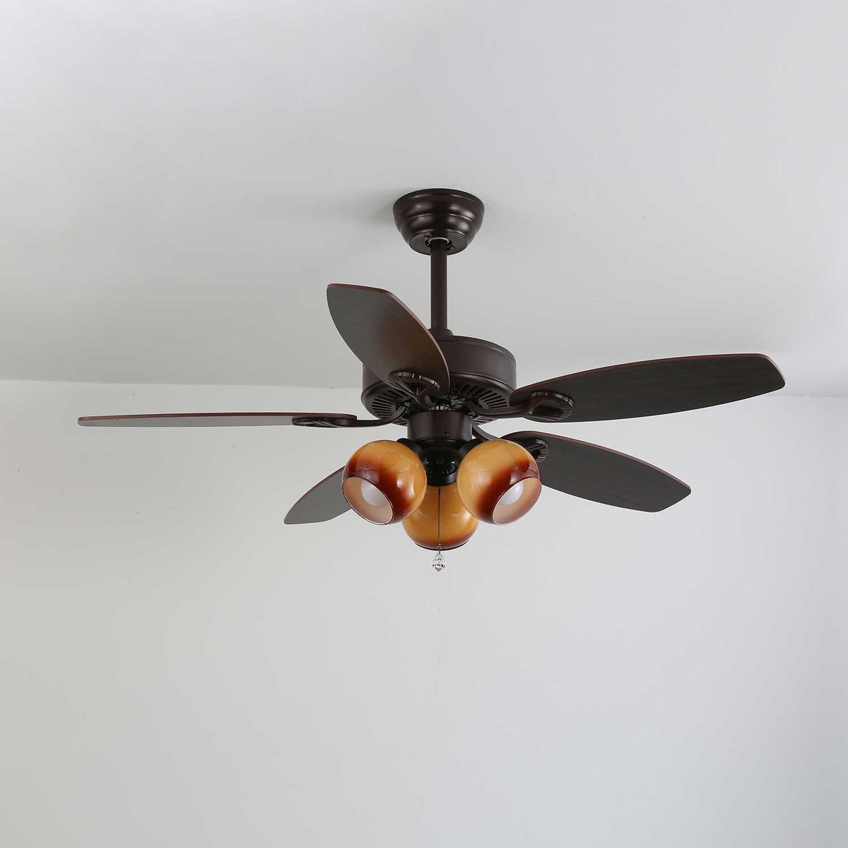Deckenventilator mit Beleuchtung Vintage Holz & Glas 107cm Skandinavischer Stil Retro Deckenlampe mit Fernbedienung | Sansoti