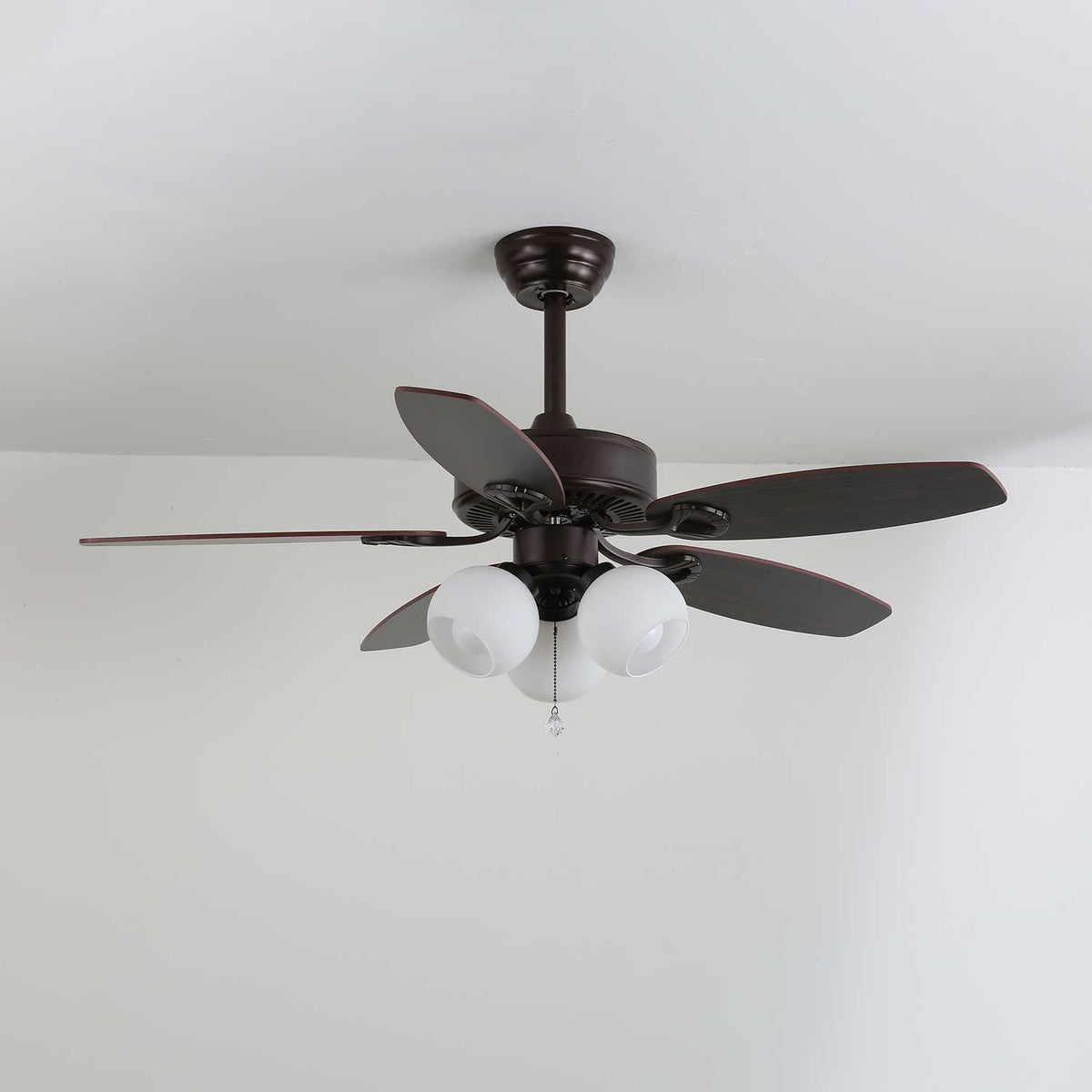 Deckenventilator mit Beleuchtung Vintage Holz & Glas 107cm Skandinavischer Stil Retro Deckenlampe mit Fernbedienung | Sansoti