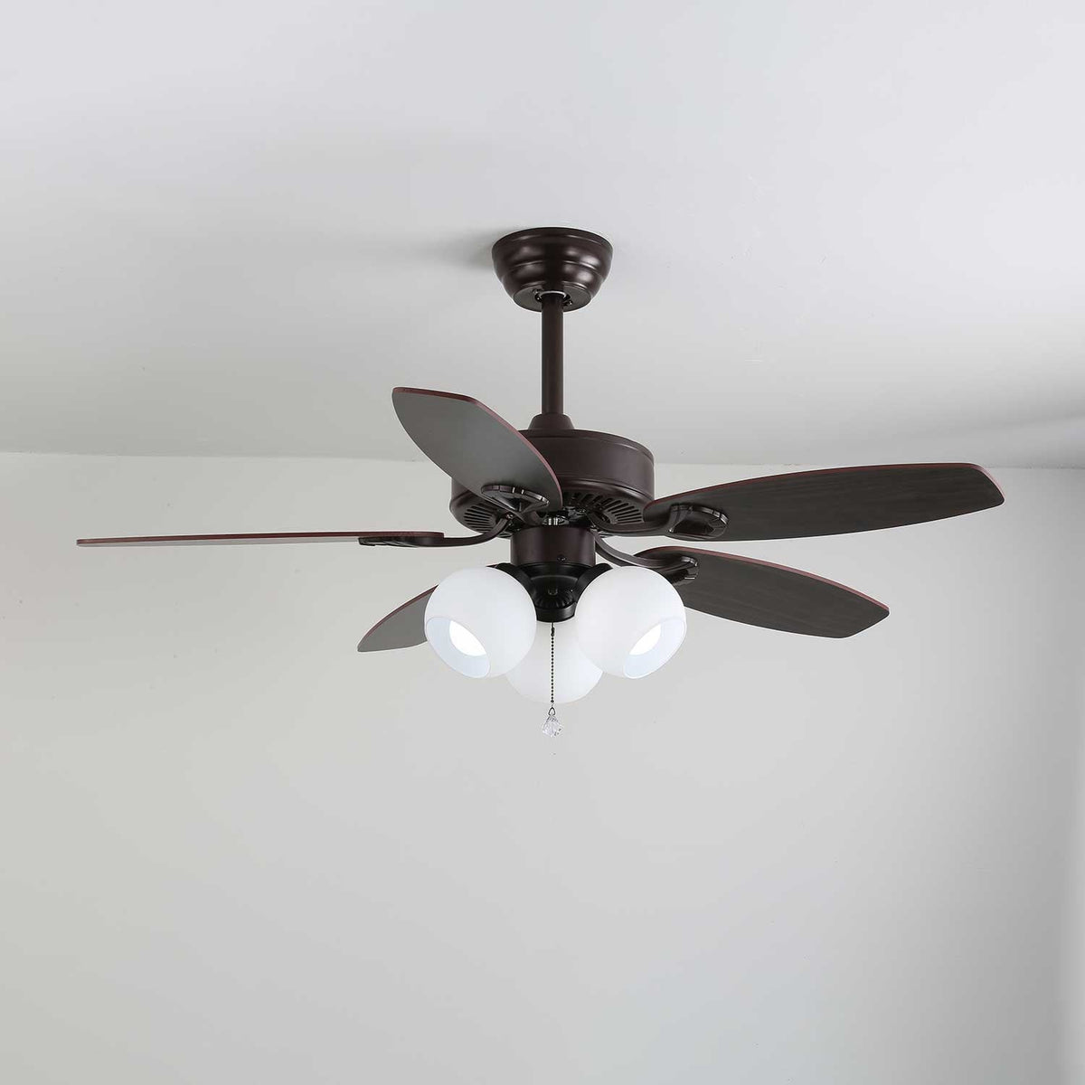 Deckenventilator mit Beleuchtung Vintage Holz & Glas 107cm Skandinavischer Stil Retro Deckenlampe mit Fernbedienung | Sansoti