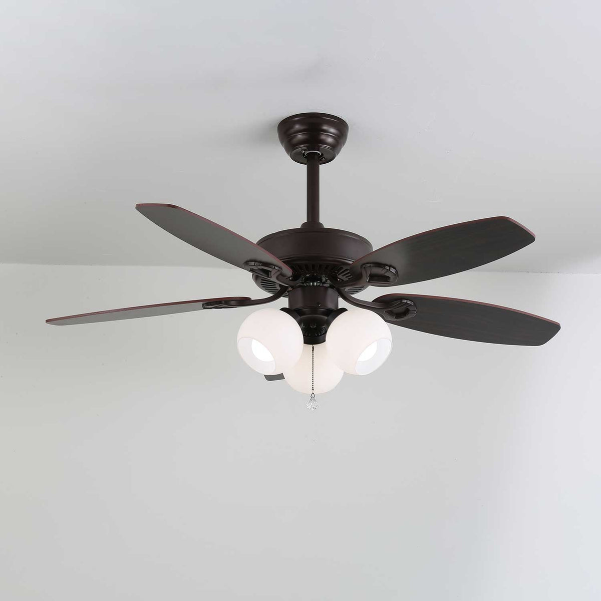 Deckenventilator mit Beleuchtung Vintage Holz & Glas 107cm Skandinavischer Stil Retro Deckenlampe mit Fernbedienung | Sansoti