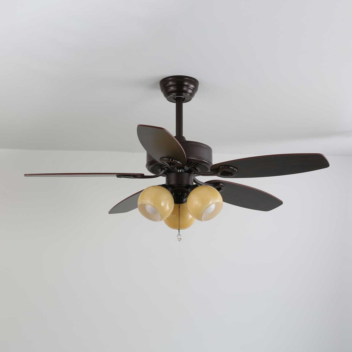 Deckenventilator mit Beleuchtung Vintage Holz & Glas 107cm Skandinavischer Stil Retro Deckenlampe mit Fernbedienung | Sansoti