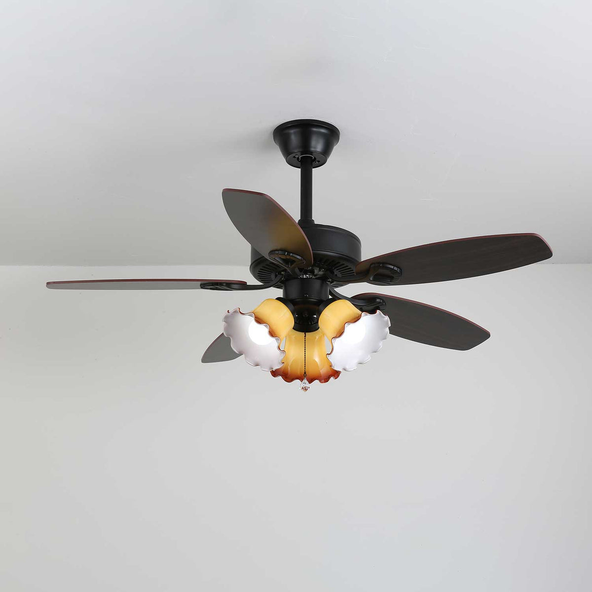 Deckenventilator mit Beleuchtung Vintage Holz & Glas 107cm Skandinavischer Stil Retro Deckenlampe mit Fernbedienung | Sansoti