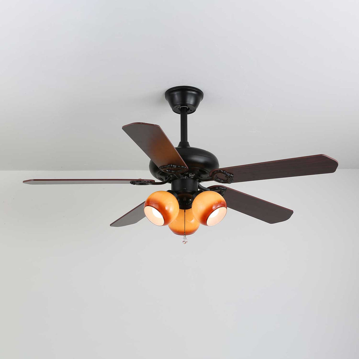 Deckenventilator mit Beleuchtung Vintage Holz & Glas 107cm Skandinavischer Stil Retro Deckenlampe mit Fernbedienung | Sansoti