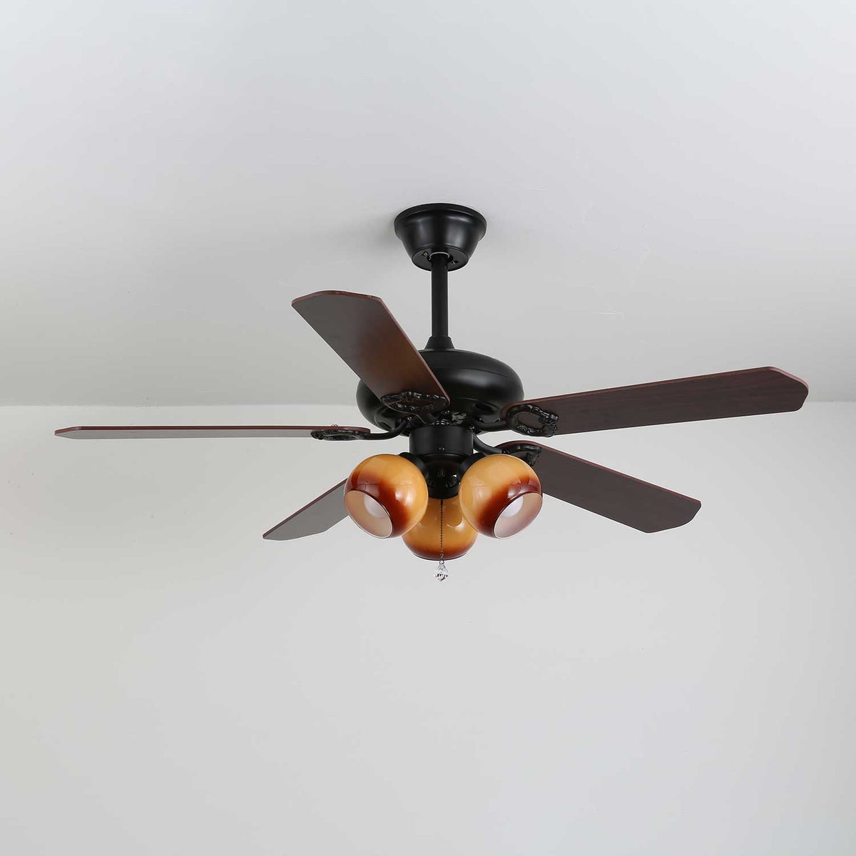 Deckenventilator mit Beleuchtung Vintage Holz & Glas 107cm Skandinavischer Stil Retro Deckenlampe mit Fernbedienung | Sansoti