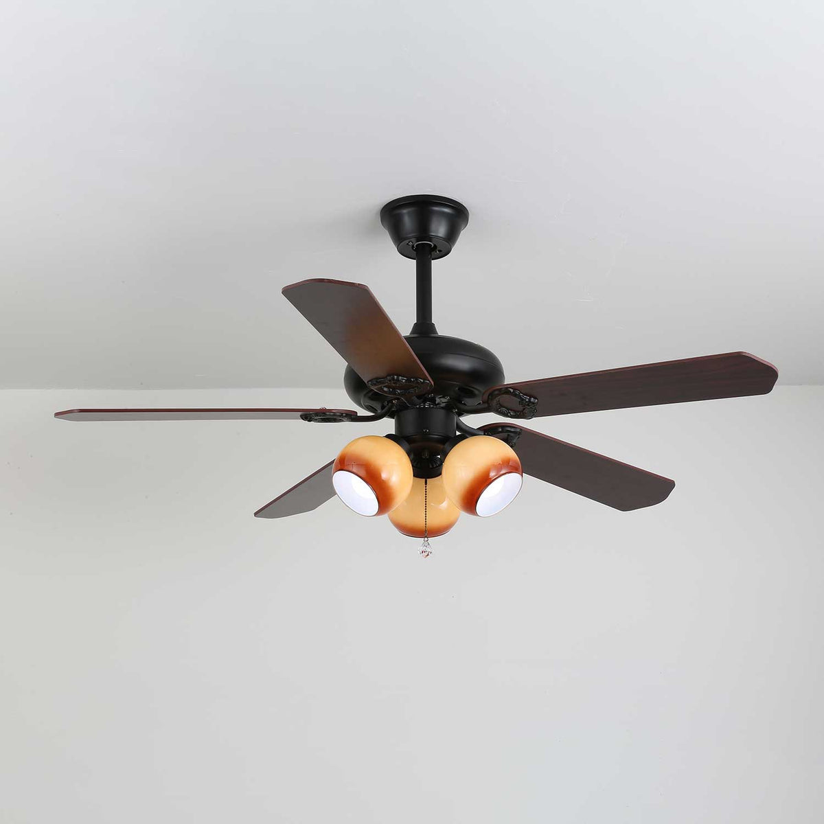 Deckenventilator mit Beleuchtung Vintage Holz & Glas 107cm Skandinavischer Stil Retro Deckenlampe mit Fernbedienung | Sansoti