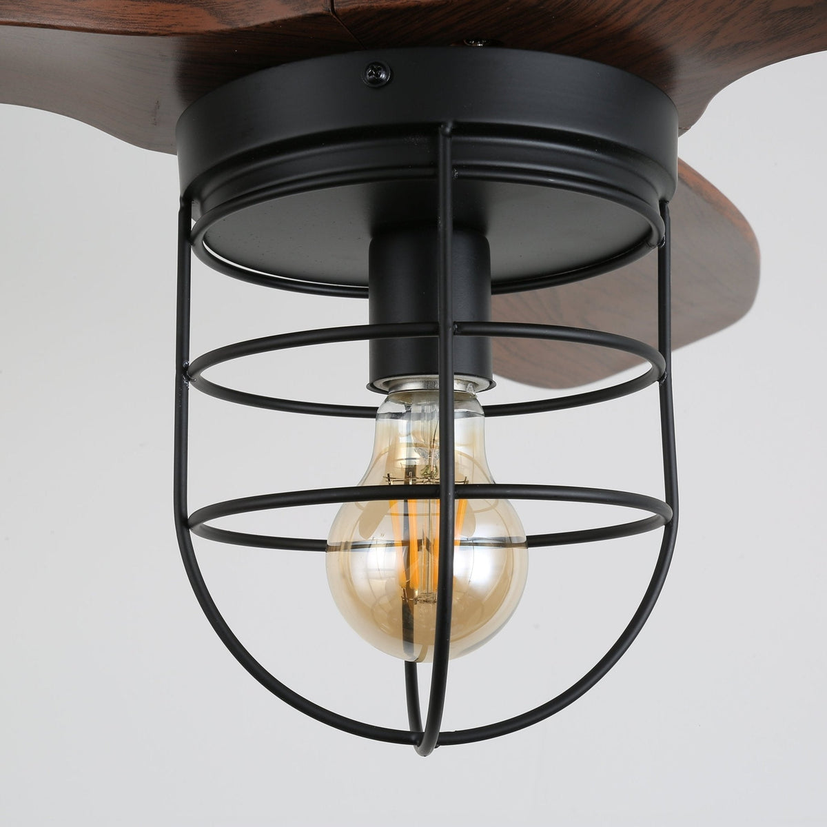 Industrial Ceiling Fan with Lighting Ø91cm – Metal Frame – Glass Shade – 6 Speeds – Remote Control – AC 110-240V – Walnut & Black | Sansoti