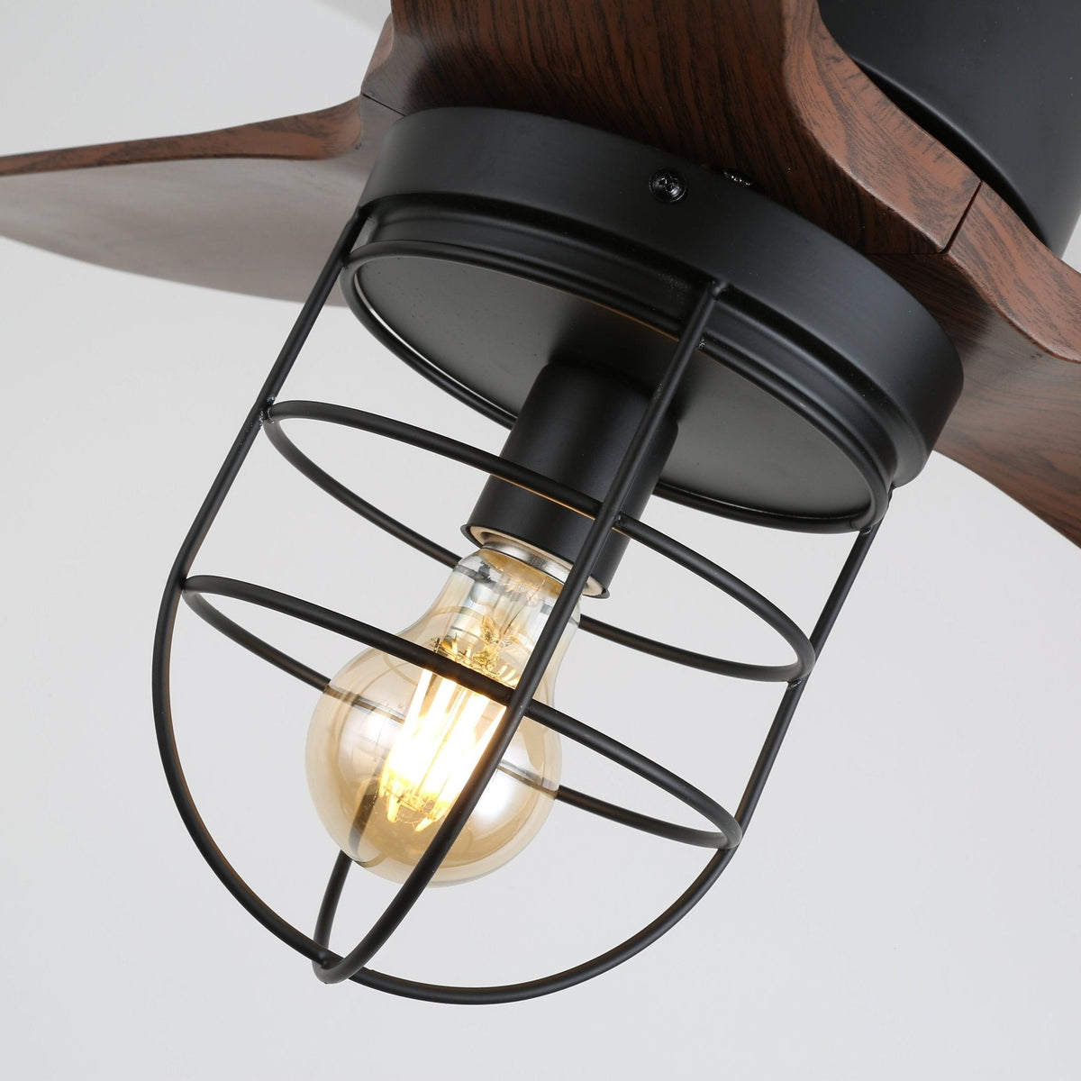 Industrial Ceiling Fan with Lighting Ø91cm – Metal Frame – Glass Shade – 6 Speeds – Remote Control – AC 110-240V – Walnut & Black | Sansoti