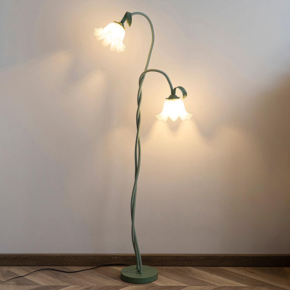 Stehlampe Blumen-Design Grün Weiß Metall 170cm 2-3-flammig LED Stimmungslicht Wohnzimmer Schlafzimmer | Sansoti
