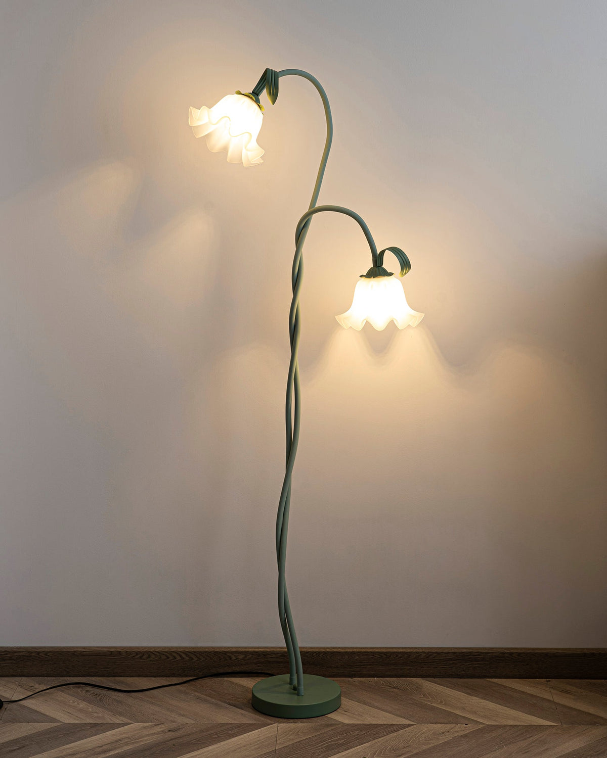 Stehlampe Blumen-Design Grün Weiß Metall 170cm 2-3-flammig LED Stimmungslicht Wohnzimmer Schlafzimmer | Sansoti