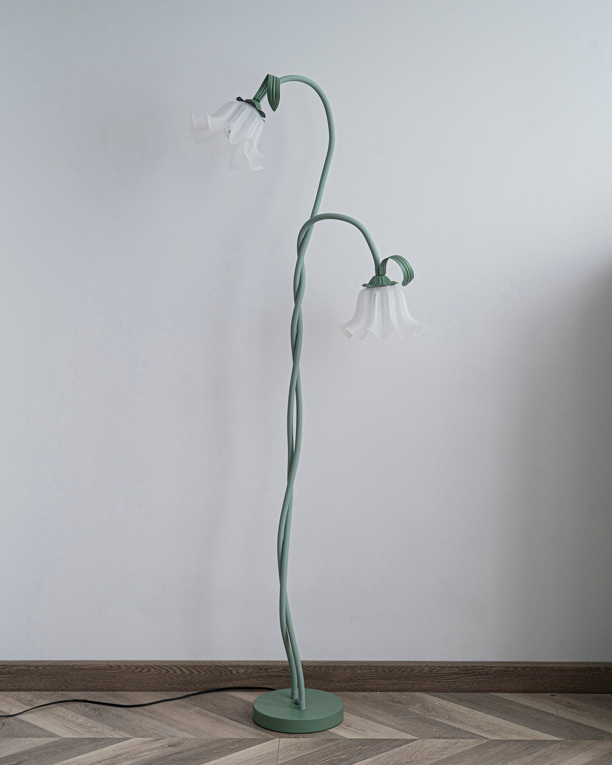 Stehlampe Blumen-Design Grün Weiß Metall 170cm 2-3-flammig LED Stimmungslicht Wohnzimmer Schlafzimmer | Sansoti