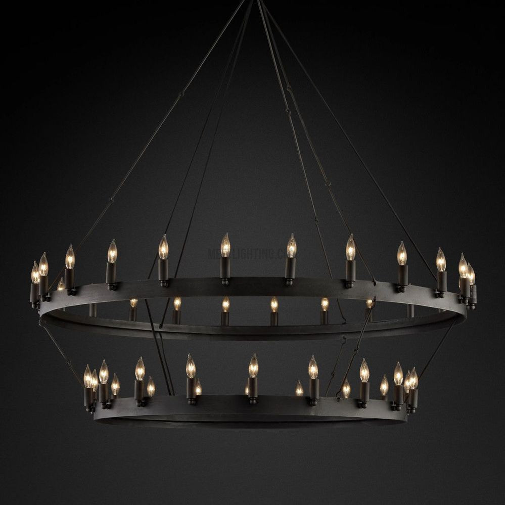 Tweelaagse Kroonluchter Handgesmeed IJzer 30-66 LED Kaarsen Vintage Industrieel Stijl Eettafel Diner | Sansoti