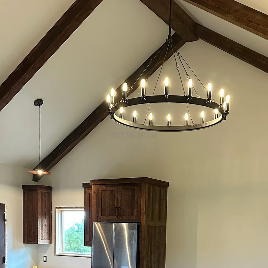 Round Candle Chandelier Vintage Style Iron 5 Sizes Dining Room Living Room Entryway Handmade Atmospheric | Sansoti