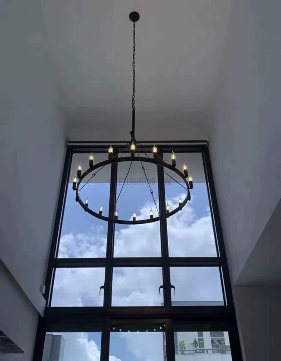 Round Candle Chandelier Vintage Style Iron 5 Sizes Dining Room Living Room Entryway Handmade Atmospheric | Sansoti