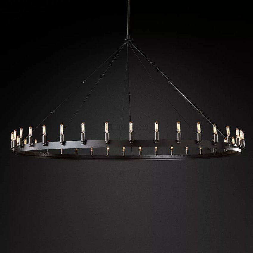 Round Chandelier with Vintage Filament Bulbs Handmade Iron Black Gold 26-73cm Dining Room Living Room | Sansoti