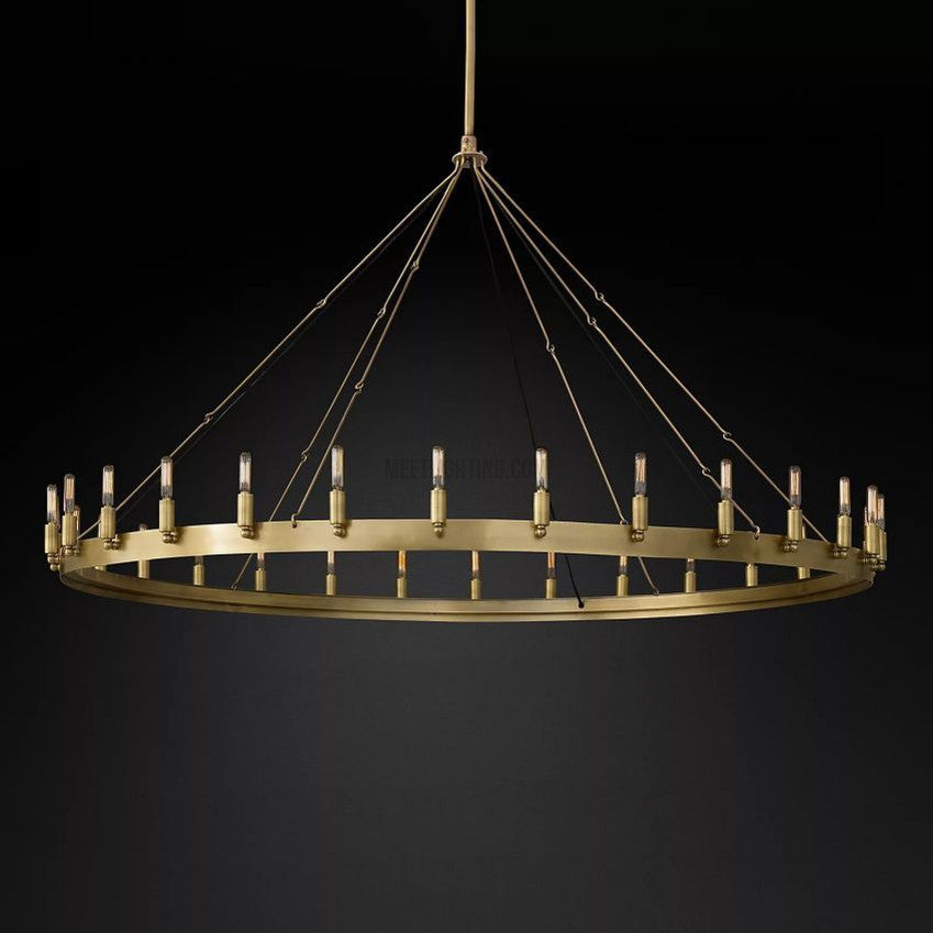 Round Chandelier with Vintage Filament Bulbs Handmade Iron Black Gold 26-73cm Dining Room Living Room | Sansoti